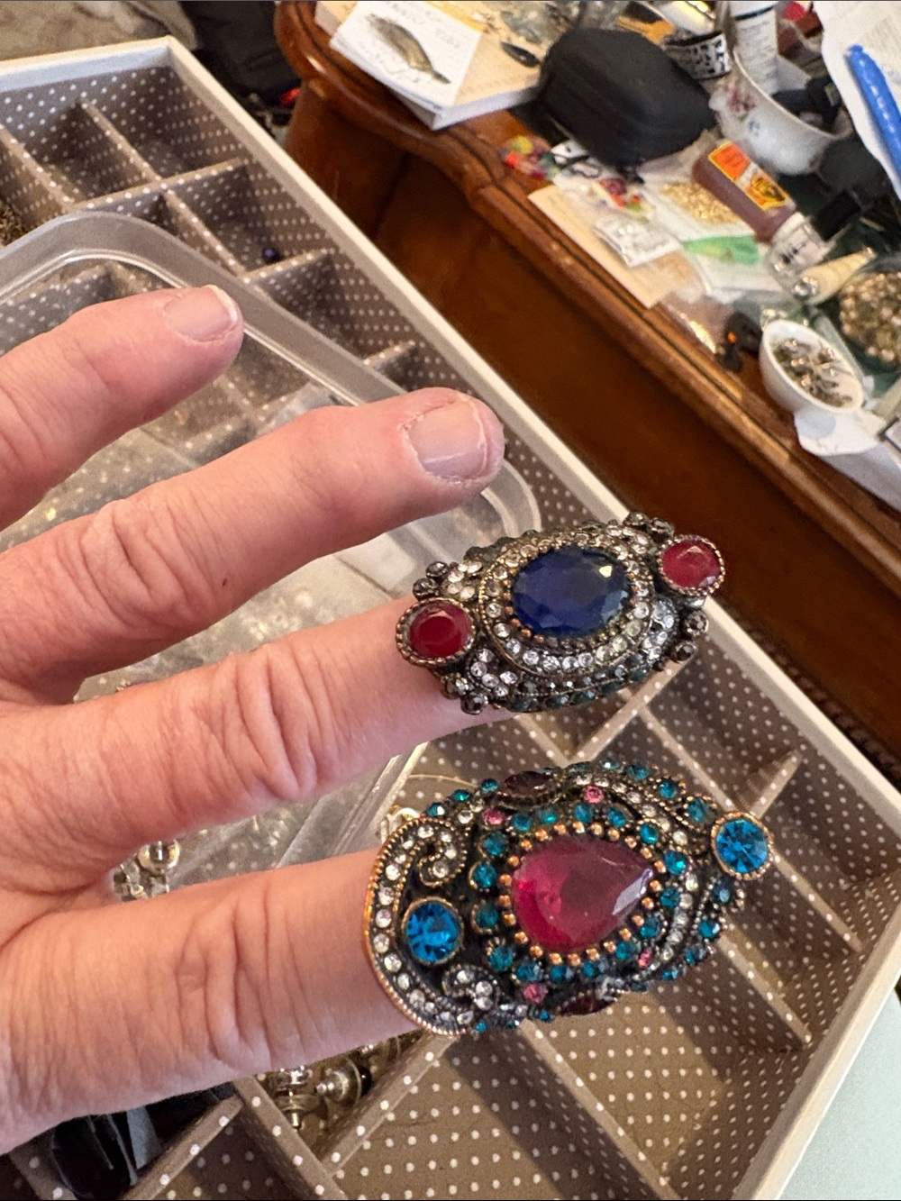 Vintage Boho Statement Rings Multi Colored Crystals (2)